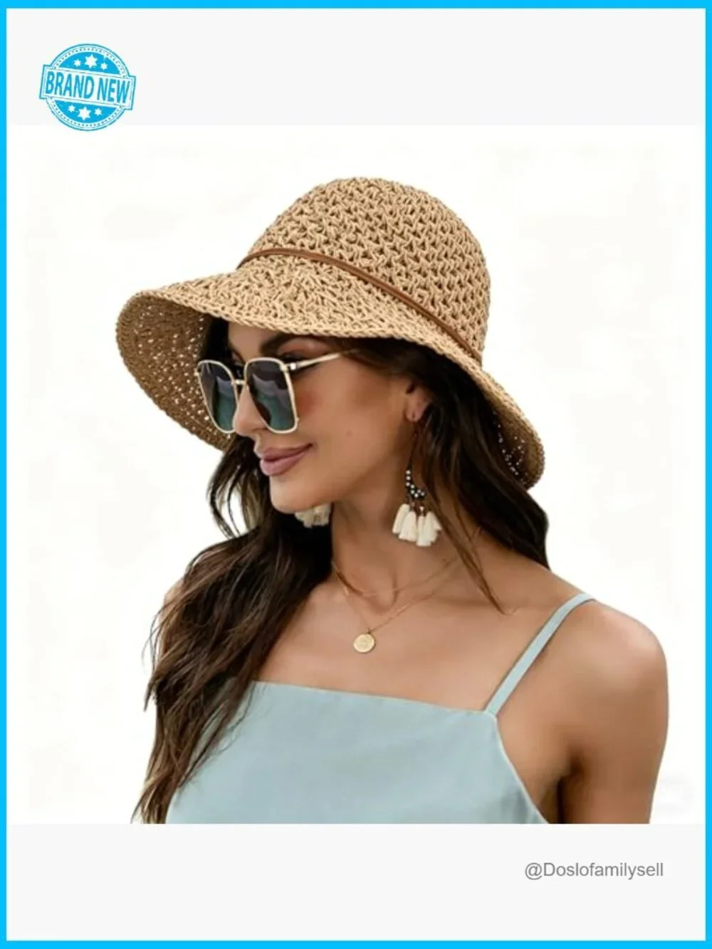 Wide Brim UPF50 Straw Sun Hat Floppy Beach Roll-Up Travel Essential
